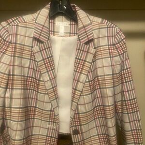 Leith Plaid Blazer in Cream, Pink and Brown